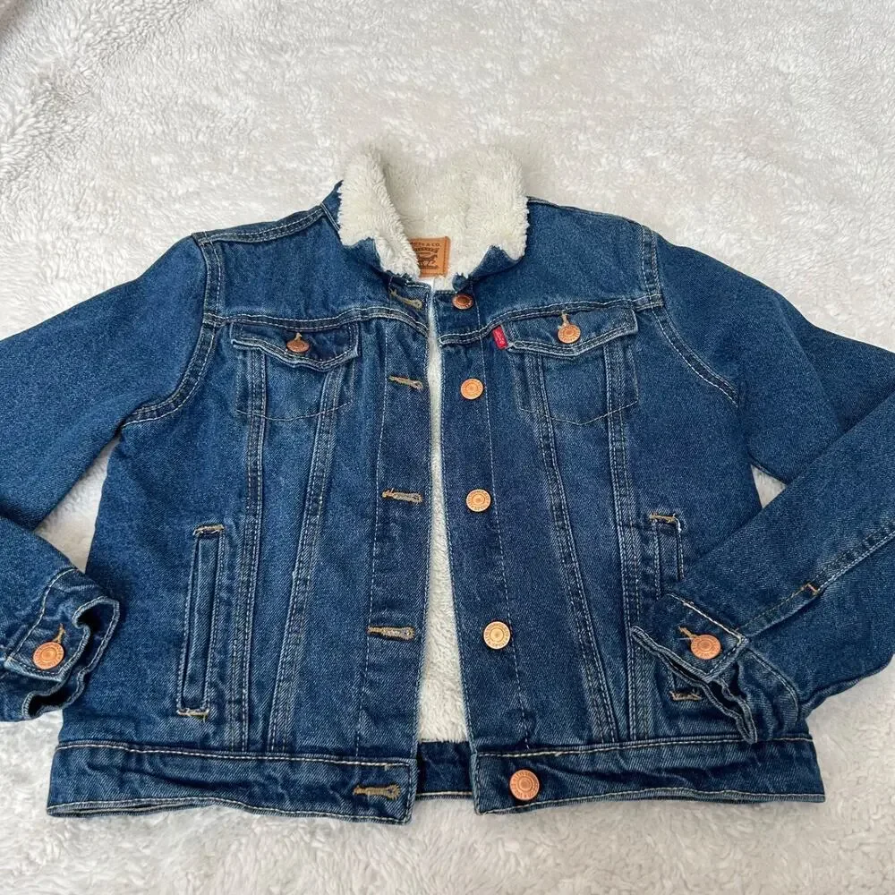 Levi's Kids Faux Sherpa Lined Denim Jacket Sz L 12 Cotton Casual Preppy School